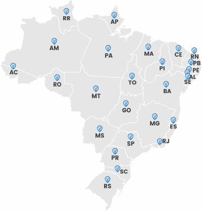 Mapa com estados que são atendidos pelo OrdeVaca